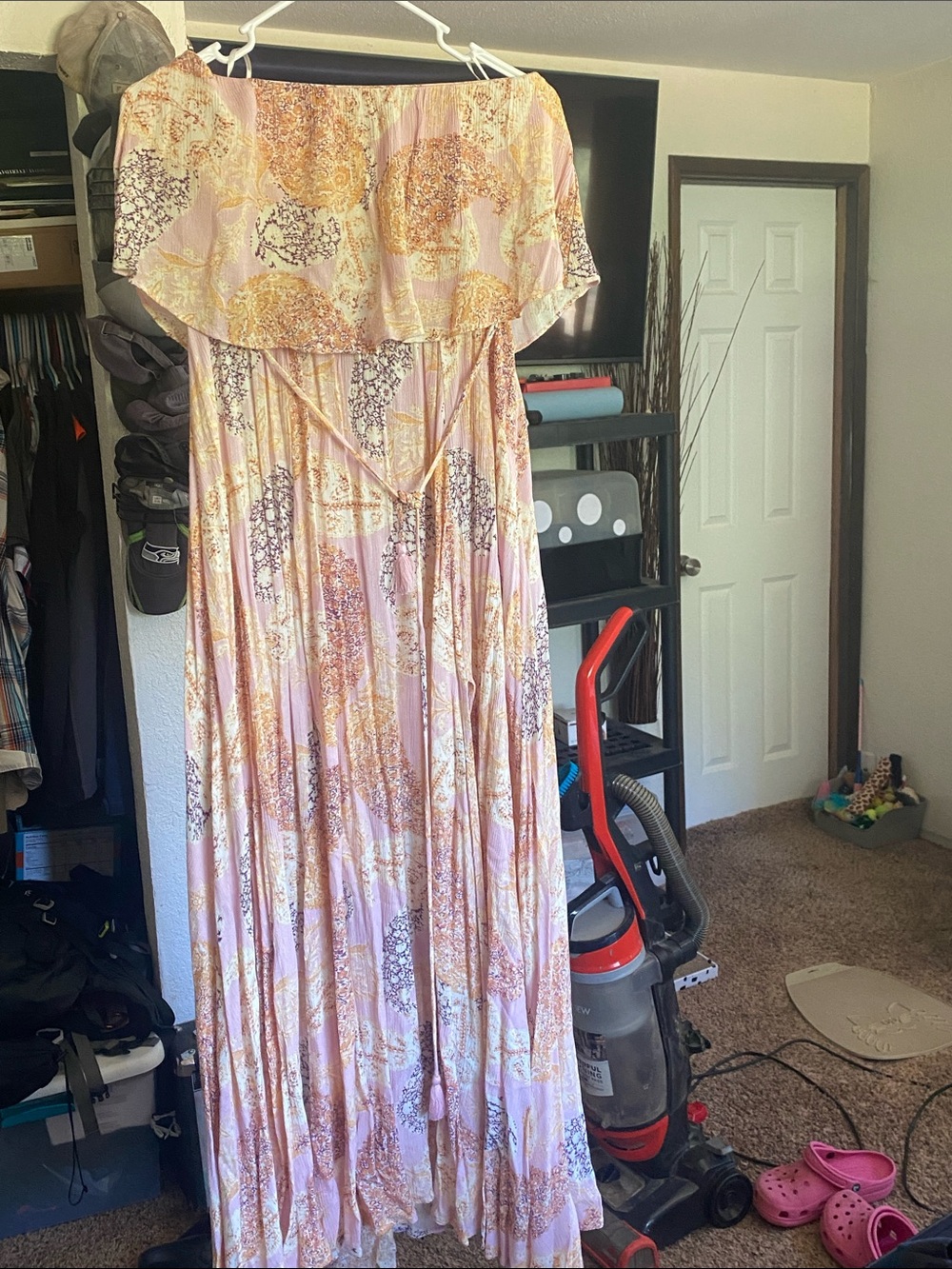 Aakaa Pink and Gold Strapless Floral Maxi Dress